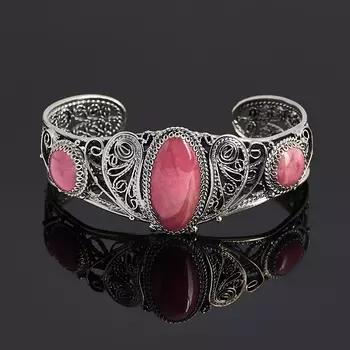 Браслет родонит (нейзильбер) 16 см