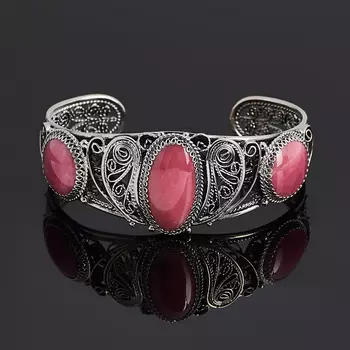 Браслет родонит (нейзильбер) 16 см