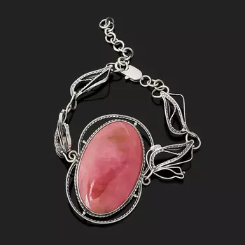 Браслет родонит (нейзильбер) 16 см (+3 см)