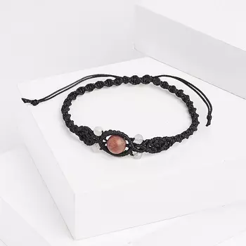 Браслет родонит, розовый кварц (текстиль) макраме 17 см