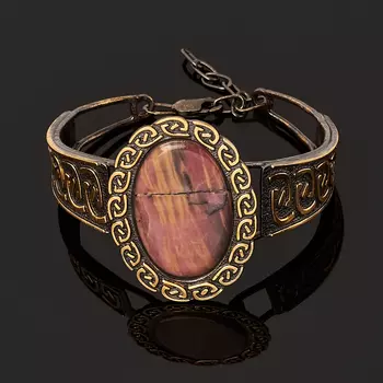 Браслет родонит (серебро 925 пр. позолота, родир. черн.) 17 см (+3 см)