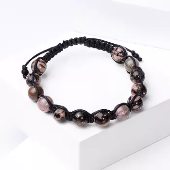 Браслет родонит шамбала 8 мм 16 см (текстиль)