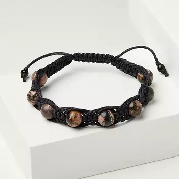 Браслет родонит (текстиль) шамбала 8 мм 16 см (регулируемый)