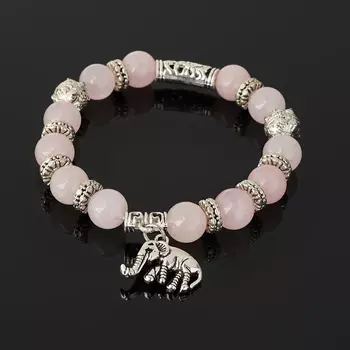 Браслет розовый кварц (биж. сплав) 10 мм 17 см