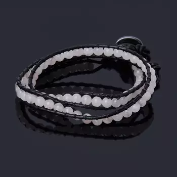 Браслет розовый кварц (биж. сплав, кожа натуральная) Чан Лу чокер 4 мм 16 см