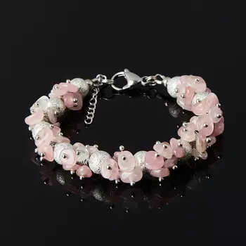 Браслет розовый кварц (биж. сплав, сталь хир.) 17 см (+3 см)