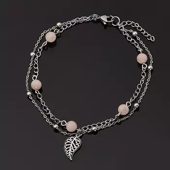 Браслет розовый кварц (биж. сплав, сталь хир.) (на ногу) 6 мм 24 см (+3 см)