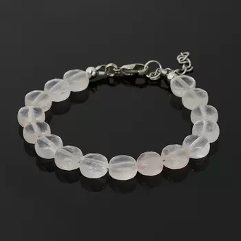 Браслет розовый кварц (биж. сплав, сталь хир.) огранка 8 мм 16 см (+3 см)