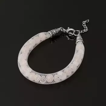 Браслет розовый кварц (биж. сплав, текстиль) 17 см (+3 см)