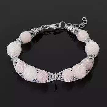 Браслет розовый кварц (биж. сплав, текстиль) 18 см (+3 см)