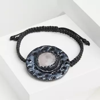 Браслет розовый кварц (глина полимерная, текстиль) шамбала 18 мм 16 см (регулируемый)