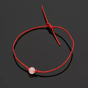 Браслет розовый кварц (текстиль) красная нить На любовь 6 мм 28 см (регулируемый)