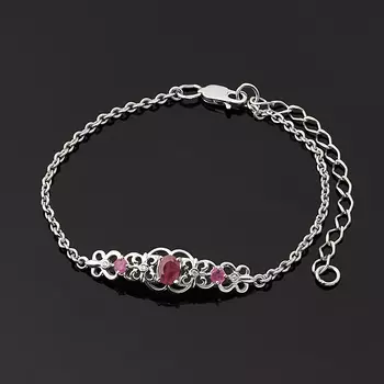 Браслет рубин (серебро 925 пр. родир. бел.) огранка 16 см (+5 см)