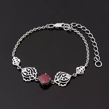 Браслет рубин (серебро 925 пр. родир. бел.) огранка 16 см (+5 см)