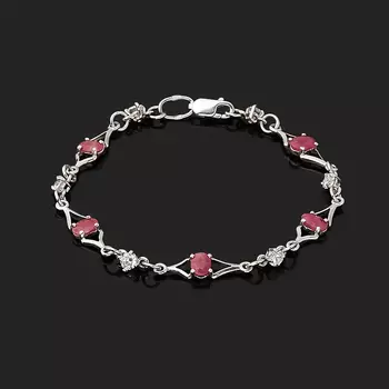 Браслет рубин (серебро 925 пр. родир. бел.) огранка 17 см