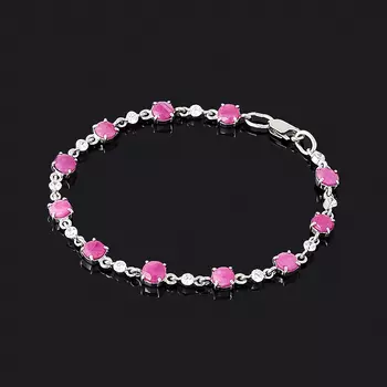 Браслет рубин (серебро 925 пр. родир. бел.) огранка 18 см