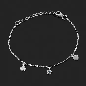 Браслет сапфир черный (серебро 925 пр. родир. бел.) огранка 17 см (+3 см)