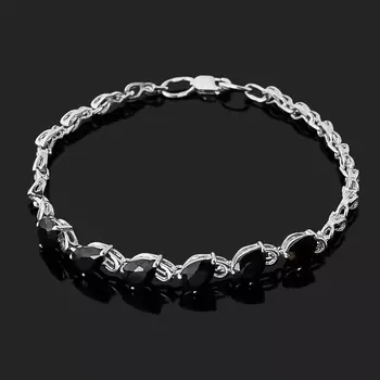 Браслет сапфир черный (серебро 925 пр. родир. бел.) огранка 17 см