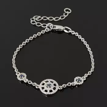 Браслет сапфир черный (серебро 925 пр. родир. бел.) огранка 15 см (+5 см)