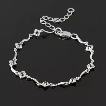 Браслет сапфир черный (серебро 925 пр. родир. бел.) огранка 15 см (+5 см)