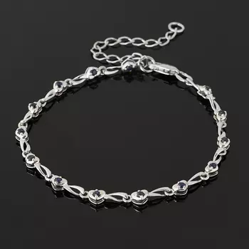 Браслет сапфир черный (серебро 925 пр. родир. бел.) огранка 16 см (+5 см)