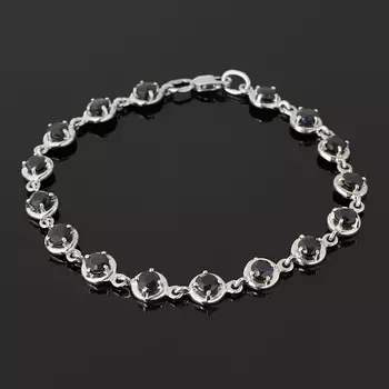 Браслет сапфир черный (серебро 925 пр. родир. бел.) огранка 18 см