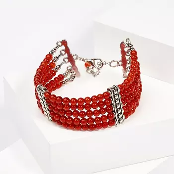 Браслет сердолик 4 мм 17 см (+3 см) (биж. сплав)