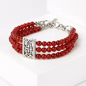 Браслет сердолик (биж. сплав) 4 мм 16 см (+3 см)