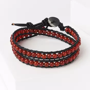 Браслет сердолик (биж. сплав, кожа натуральная) Чан Лу чокер 4 мм 16 см