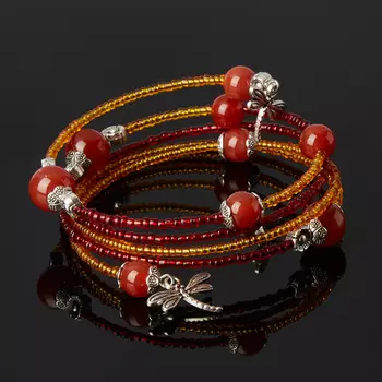 Браслет сердолик (биж. сплав) пружина 17 см (регулируемый)