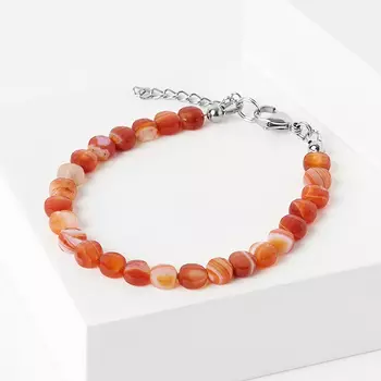 Браслет сердолик (биж. сплав, сталь хир.) огранка 6 мм 16 см (+3 см)