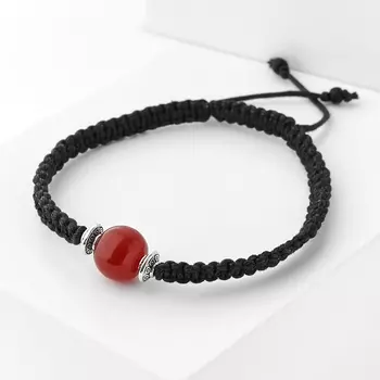 Браслет сердолик (биж. сплав, текстиль) шамбала 10 мм 17 см (регулируемый)