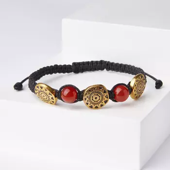 Браслет сердолик (биж. сплав, текстиль) шамбала 8 мм 16 см (регулируемый)