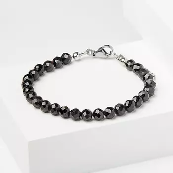 Браслет шпинель черная (биж. сплав, сталь хир.) огранка 6 мм 16 см (+3 см)