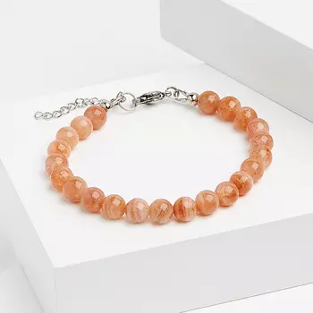 Браслет солнечный камень 7 мм 16 см (+3 см) (хир. сталь)