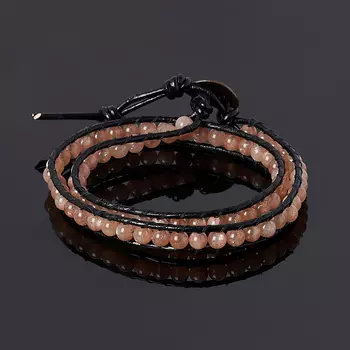 Браслет солнечный камень (биж. сплав, кожа натуральная) Чан Лу чокер 4 мм 17 см