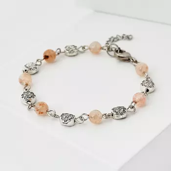 Браслет солнечный камень (биж. сплав, сталь хир.) 6 мм 16 см (+3 см)