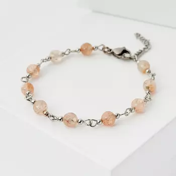 Браслет солнечный камень (биж. сплав, сталь хир.) 7 мм 17 см (+3 см)