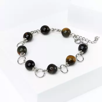 Браслет тигрово-соколиный глаз (биж. сплав) 8 мм 16 см (+3 см)