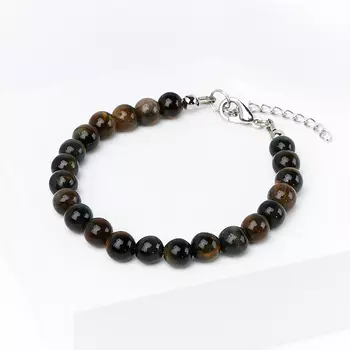 Браслет тигрово-соколиный глаз (биж. сплав, сталь хир.) 6 мм 17 см (+3 см)