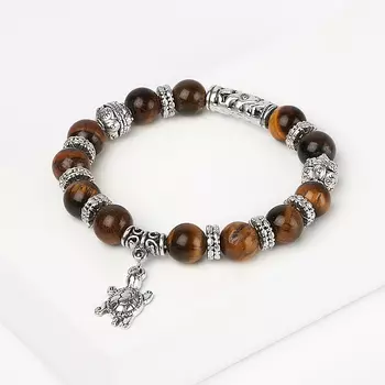 Браслет тигровый глаз (биж. сплав) 10 мм 17 см