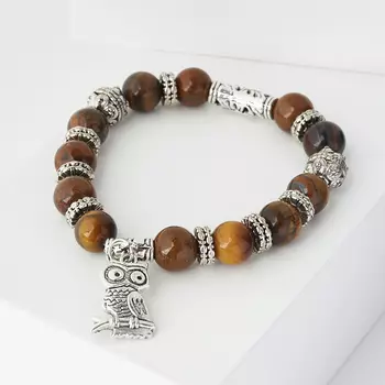 Браслет тигровый глаз (биж. сплав) 10 мм 17 см