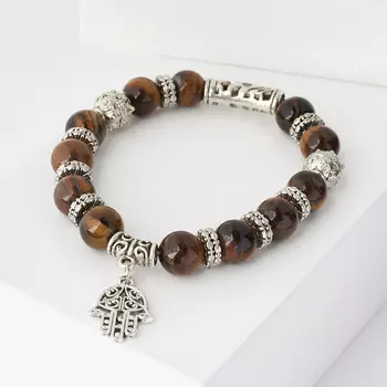 Браслет тигровый глаз (биж. сплав) 10 мм 18 см