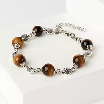 Браслет тигровый глаз (биж. сплав) 8 мм 16 см (+3 см)