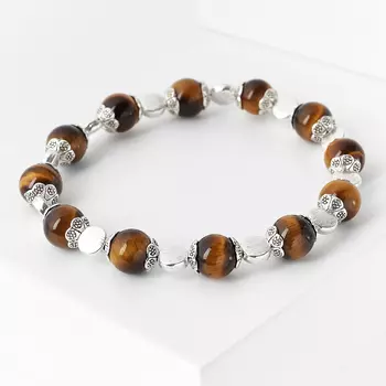 Браслет тигровый глаз (биж. сплав) 8 мм 17 см