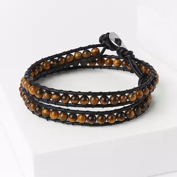 Браслет тигровый глаз (биж. сплав, кожа натуральная) Чан Лу чокер 4 мм 17 см