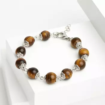 Браслет тигровый глаз (биж. сплав, сталь хир.) 10 мм 17 см (+3 см)