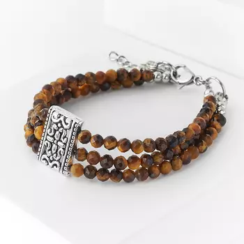 Браслет тигровый глаз (биж. сплав, сталь хир.) огранка 4 мм 16 см (+3 см)