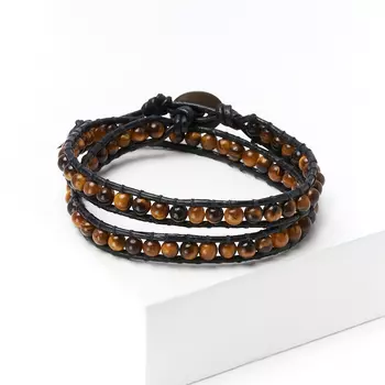 Браслет тигровый глаз Чан Лу чокер 4 мм 16-17 см (кожа натур., биж. сплав)