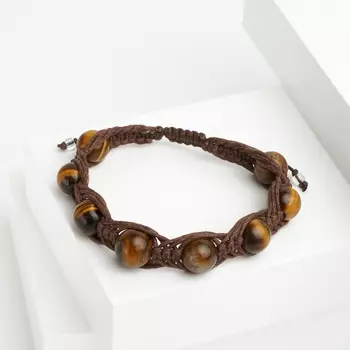 Браслет тигровый глаз шамбала 10 мм 16 см (регулируемый) (текстиль)